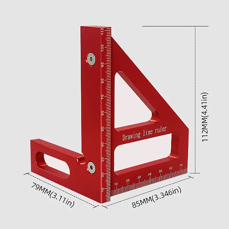 Transportador cuadrado de madera, regla triangular de aleación de aluminio, herramienta de medición de diseño de alta precisión para ingeniero carpintero